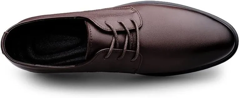 Formal Shoes for Men Lace Up Round Burnished Toe Derby Shoes Leather Anti-Slip Slip Resistant Block Heel Classic
