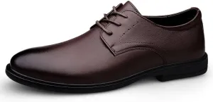 Formal Shoes for Men Lace Up Round Burnished Toe Derby Shoes Leather Anti-Slip Slip Resistant Block Heel Classic