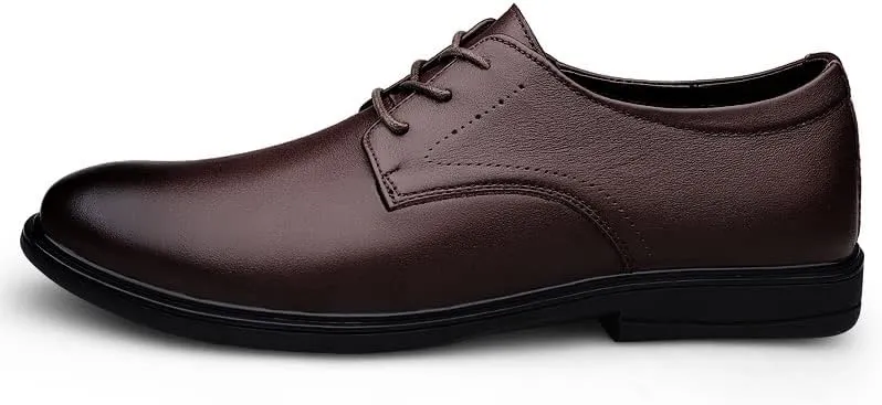 Formal Shoes for Men Lace Up Round Burnished Toe Derby Shoes Leather Anti-Slip Slip Resistant Block Heel Classic