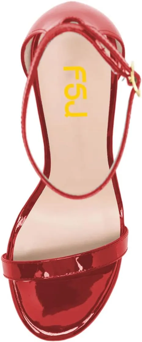 FSJ Women Glossy Single Strap Open Toe Platform Sandals Chunky High Heel Ankle Strap Summer Party Prom Dress Shoes Size 4-15 US