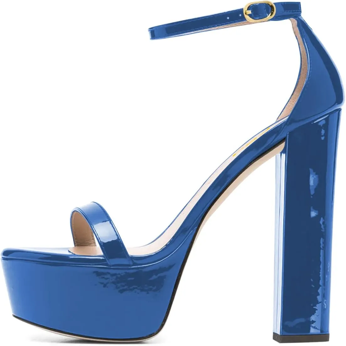 FSJ Women Glossy Single Strap Open Toe Platform Sandals Chunky High Heel Ankle Strap Summer Party Prom Dress Shoes Size 4-15 US