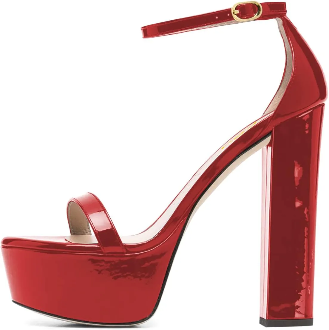 FSJ Women Glossy Single Strap Open Toe Platform Sandals Chunky High Heel Ankle Strap Summer Party Prom Dress Shoes Size 4-15 US