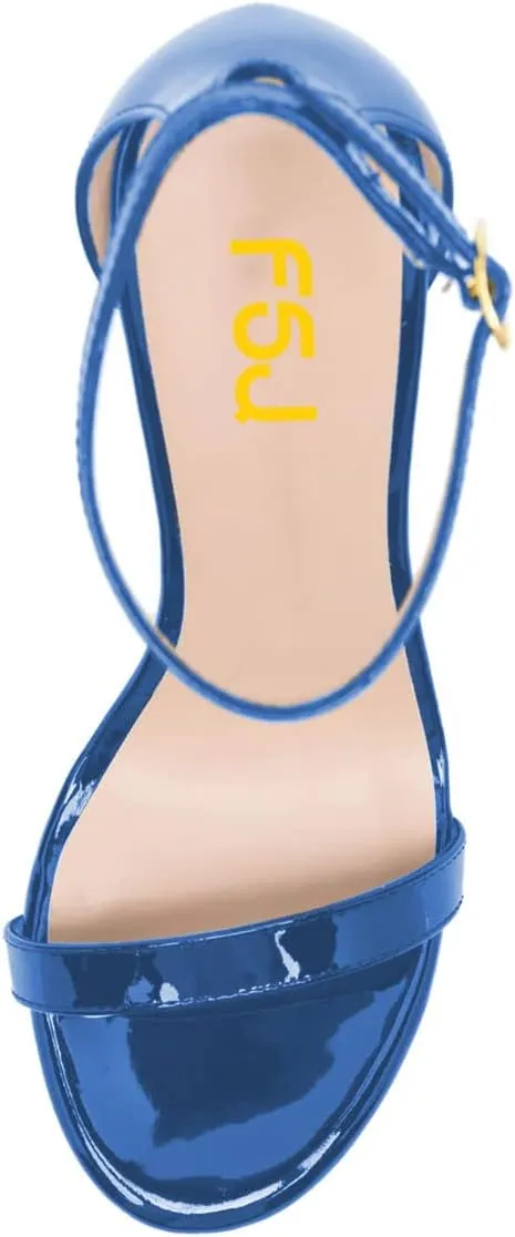 FSJ Women Glossy Single Strap Open Toe Platform Sandals Chunky High Heel Ankle Strap Summer Party Prom Dress Shoes Size 4-15 US