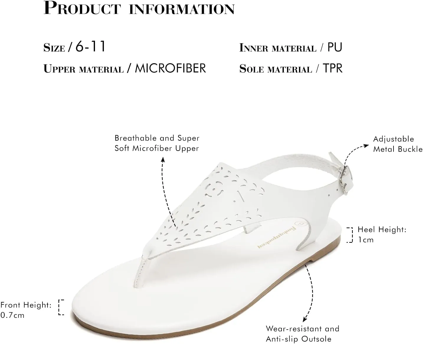 FUNKYMONKEY Thong Flat Sandals, Women's Casual T-Strap and Adjustable Ankle Buckle for Summer Beach Sandals