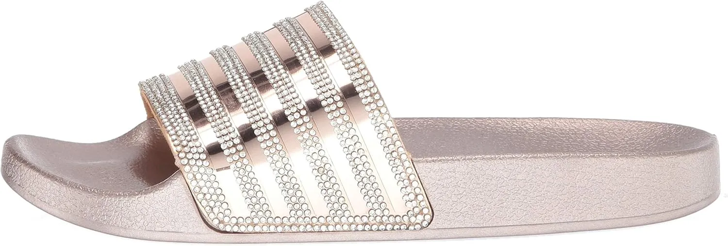 FUNKYMONKEY Women's Slides Rhinestone Glitter Slip On Footbed Platform Sandals