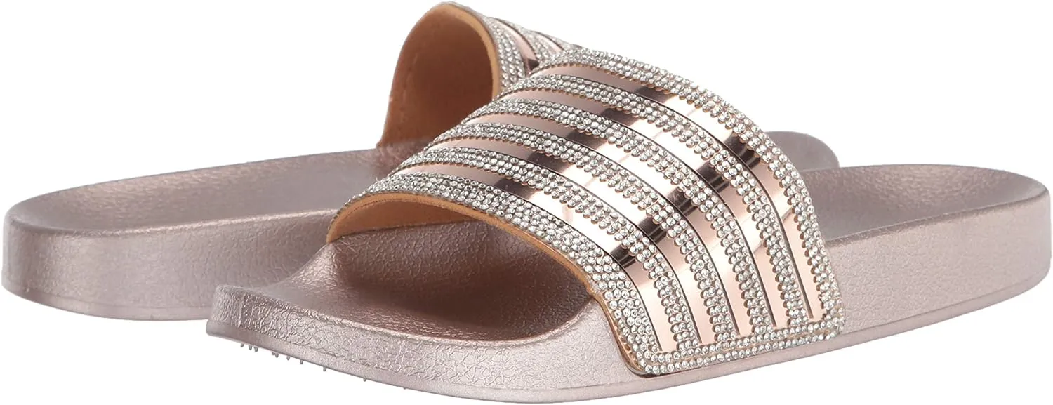 FUNKYMONKEY Women's Slides Rhinestone Glitter Slip On Footbed Platform Sandals