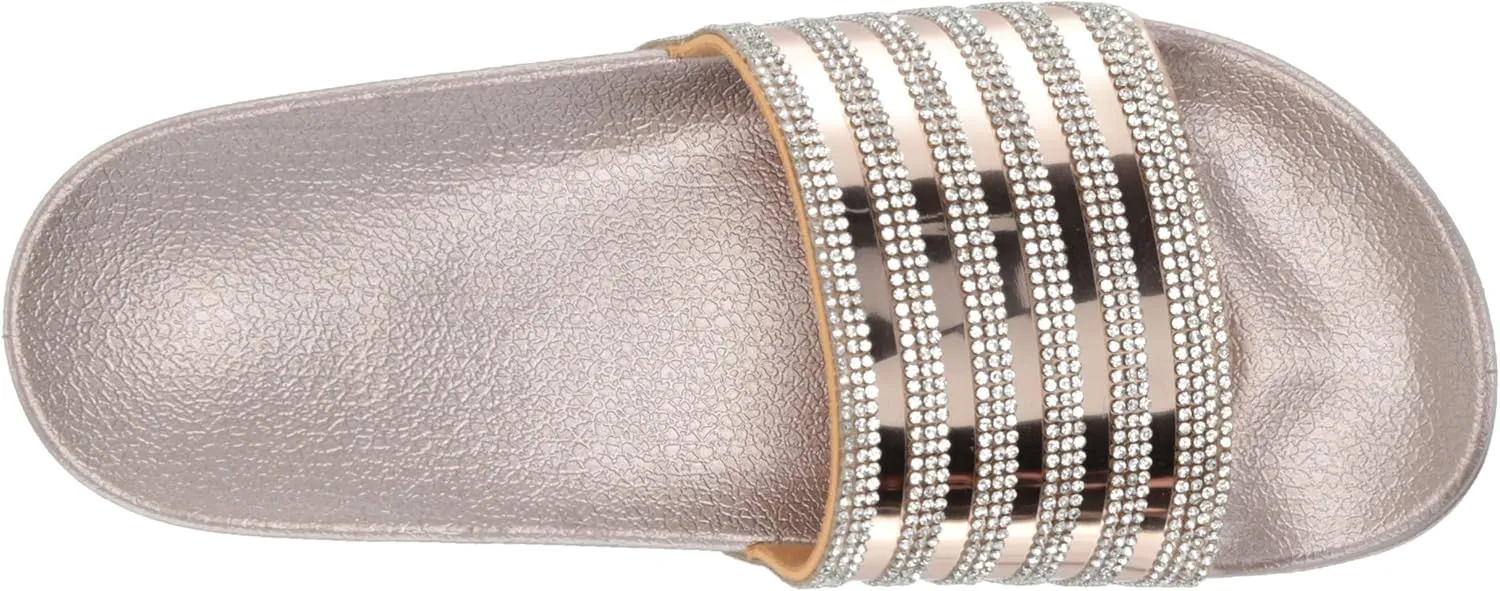 FUNKYMONKEY Women's Slides Rhinestone Glitter Slip On Footbed Platform Sandals