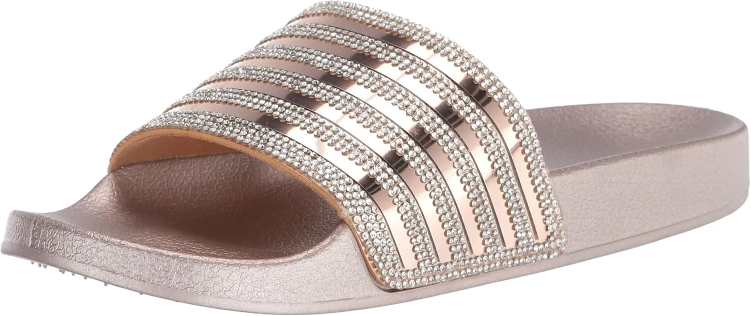 FUNKYMONKEY Women's Slides Rhinestone Glitter Slip On Footbed Platform Sandals