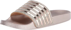 FUNKYMONKEY Women's Slides Rhinestone Glitter Slip On Footbed Platform Sandals