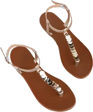 GORGLITTER Women's T Strap Thong Sandals Glitter Spakly Strappy Flat Sandals with Ankle Strap