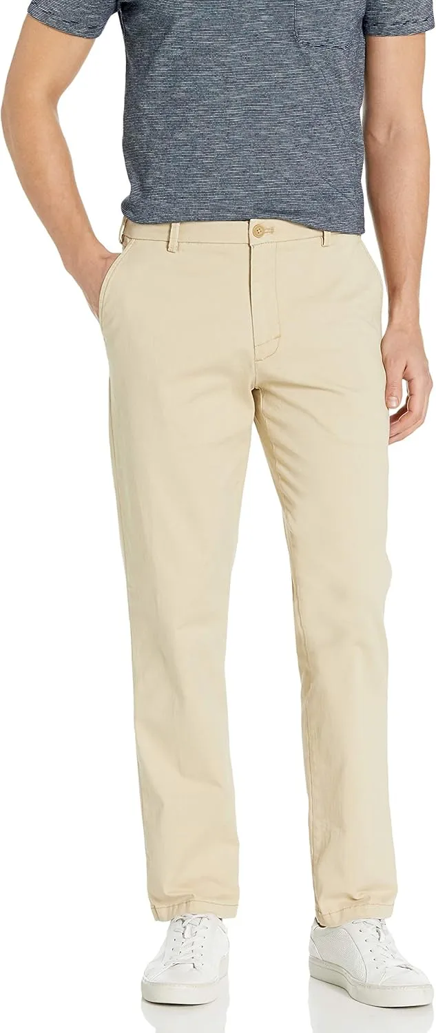 IZOD Men's Saltwater Stretch Flat Front Straight Fit Chino, Pale Khaki, 34W x 32L