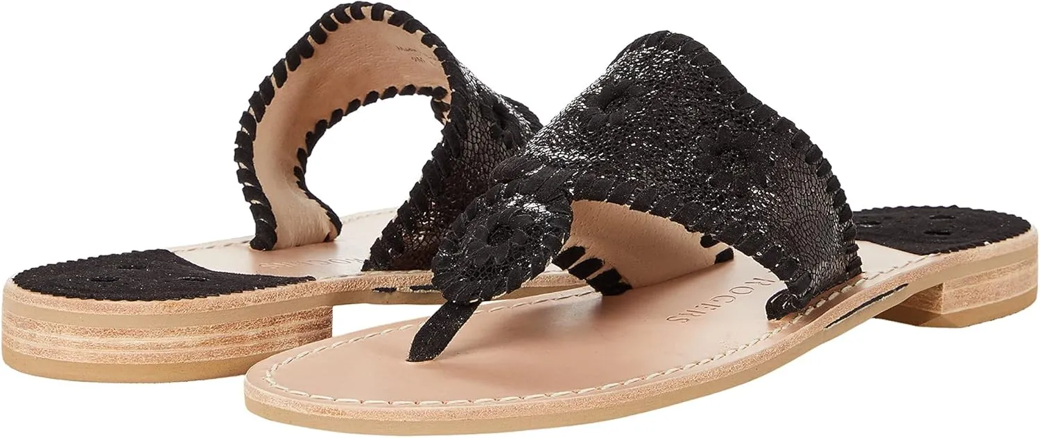 Jack Rogers Crackled Metallic Jacks Flat Sandal Gunmetal/Black 6.5 M