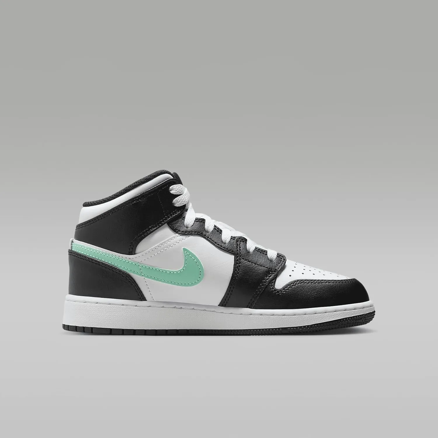 Jordan Air 1 Mid Big Kids' Shoes (DQ8423-103, White/Green Glow-Black)