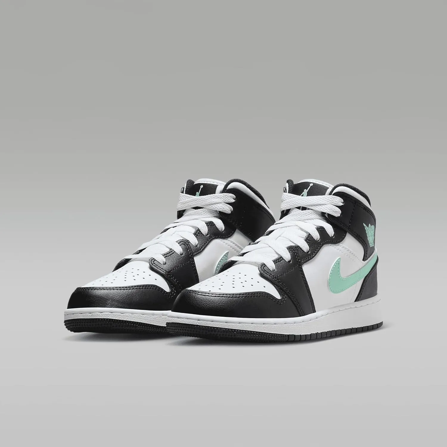 Jordan Air 1 Mid Big Kids' Shoes (DQ8423-103, White/Green Glow-Black)