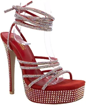 Mata Shoes Women's Lace Up Platform Heels Rhinestone Stiletto High Heel Sandals