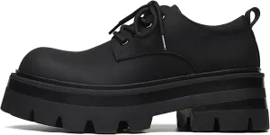 Men's Leather Platform Oxfords - Classic Round Toe Lace Up Dress Shoes -Comfort Non-Slip Lug Sole Chunky Heel Heightening Derby Shoes