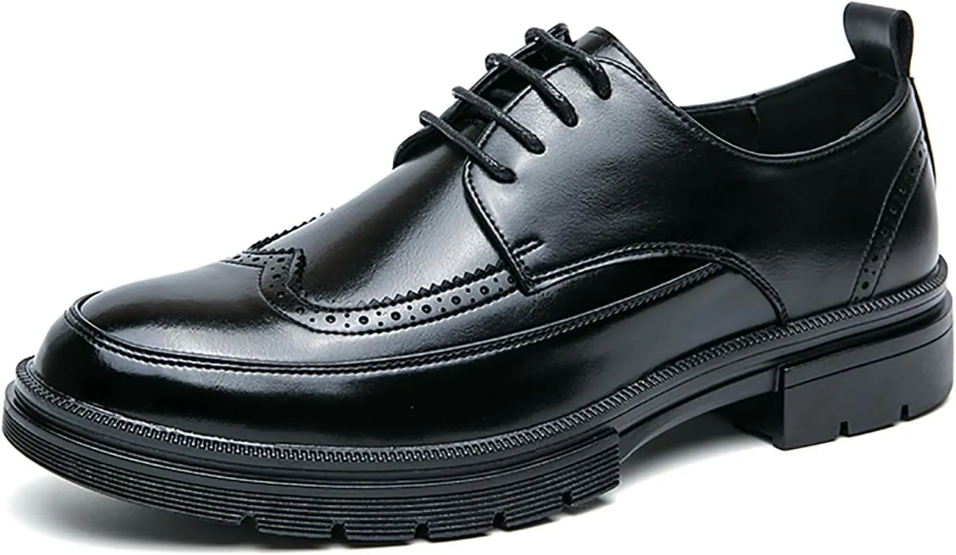 Men's Leather Platform Wingtips Oxfords Retro Brogue Classic Lace-up Lug Sole Dress Shoes for Formal Business Office Derby Shoes
