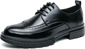 Men's Leather Platform Wingtips Oxfords Retro Brogue Classic Lace-up Lug Sole Dress Shoes for Formal Business Office Derby Shoes