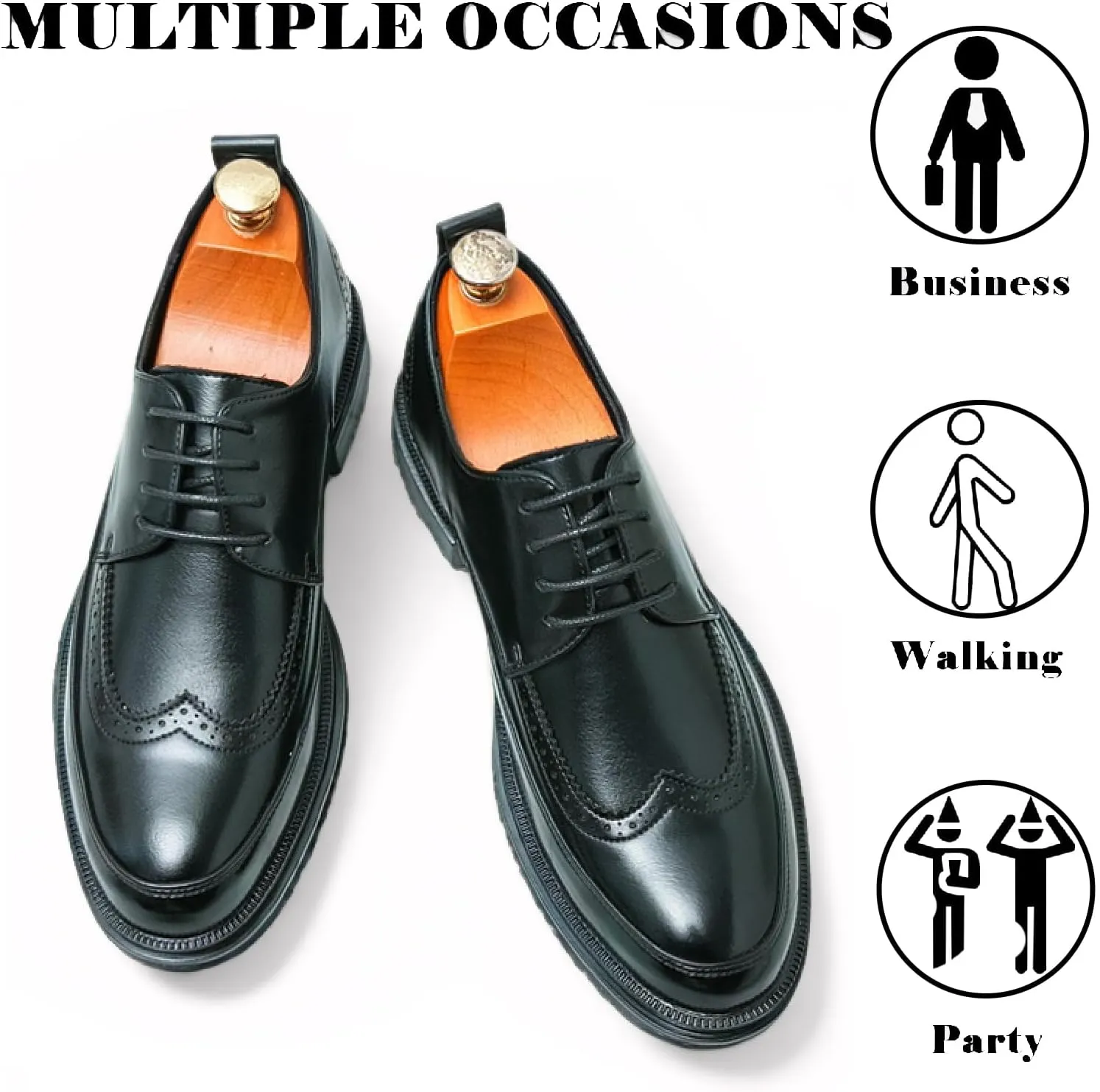 Men's Leather Platform Wingtips Oxfords Retro Brogue Classic Lace-up Lug Sole Dress Shoes for Formal Business Office Derby Shoes