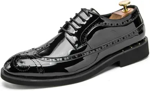 Men's Sparkle Patent Leather Brogue Wingtip Lace Up Dress Oxford Shoes Tuxedo Modern Round Toe Slip On Derby Shoes for Wedding Evening Party