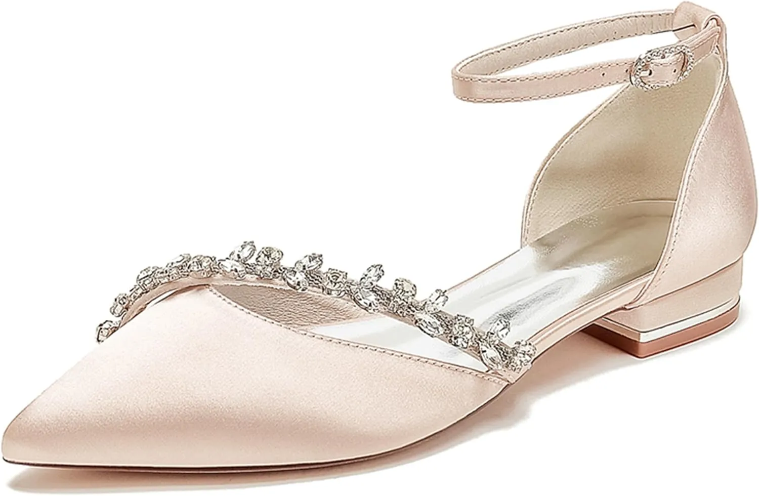 Minishion Wedding Dress Shoes for Bride Flats Womens Girls Ankle Strap Evening Party Shoes MS292