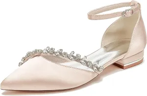 Minishion Wedding Dress Shoes for Bride Flats Womens Girls Ankle Strap Evening Party Shoes MS292