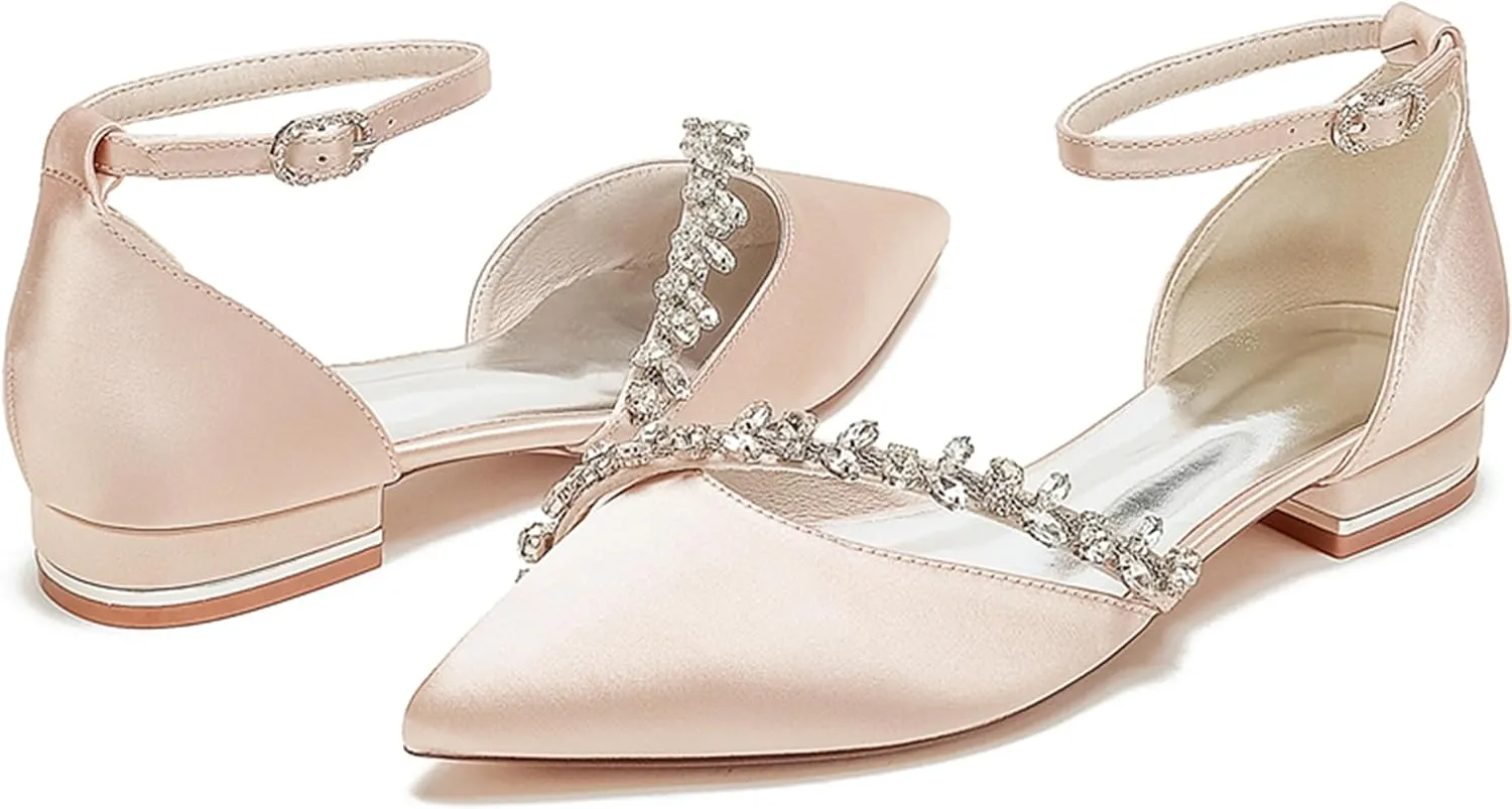 Minishion Wedding Dress Shoes for Bride Flats Womens Girls Ankle Strap Evening Party Shoes MS292
