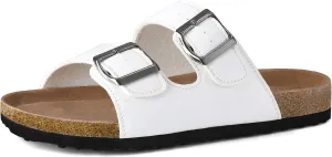 mysoft Womens Flat Sandals Cork Footbed Slides 2 Straps Adjustable Buckle Slip On Summer with  Comfort Shoes