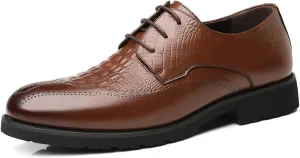 New Dress Oxford Formal Shoes for Men Lace Up Crocodile Embossed Derby Shoes Brogues Burnish Round Toe Vegan Leather Non Slip Resistant Low Top Anti-Slip