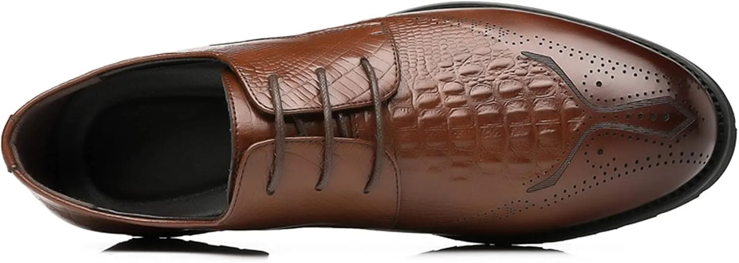 New Dress Oxford Formal Shoes for Men Lace Up Crocodile Embossed Derby Shoes Brogues Burnish Round Toe Vegan Leather Non Slip Resistant Low Top Anti-Slip