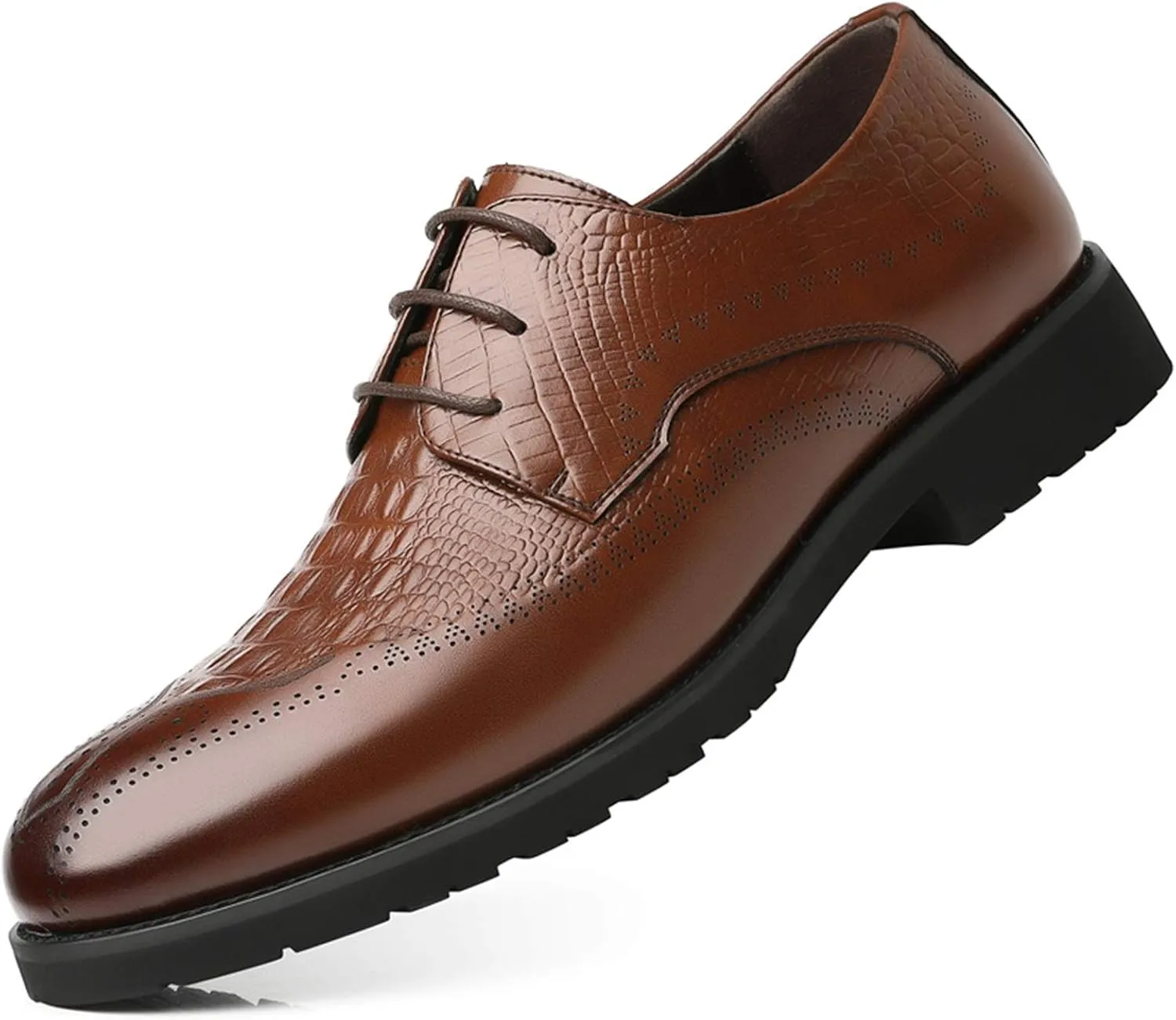 New Dress Oxford Formal Shoes for Men Lace Up Crocodile Embossed Derby Shoes Brogues Burnish Round Toe Vegan Leather Non Slip Resistant Low Top Anti-Slip