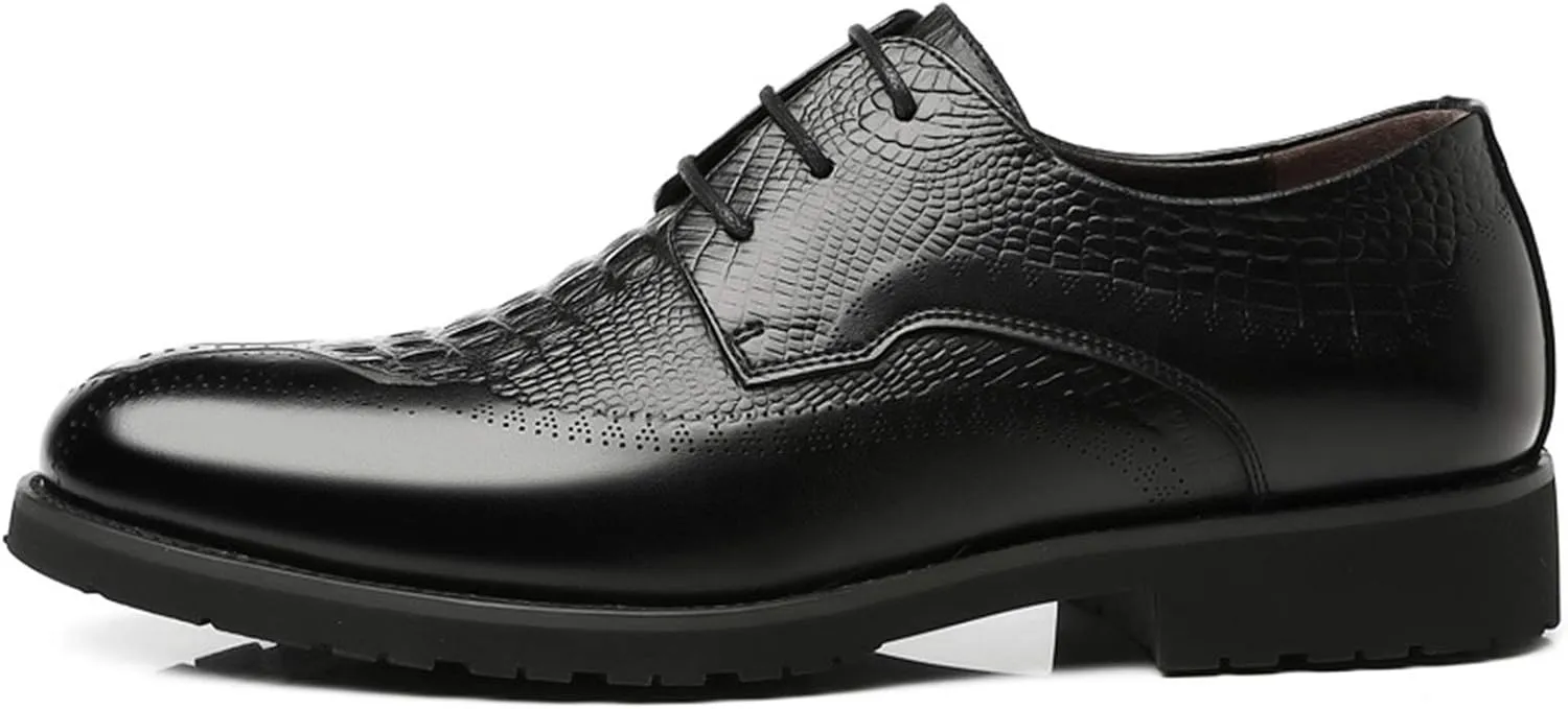New Dress Oxford Formal Shoes for Men Lace Up Crocodile Embossed Derby Shoes Brogues Burnish Round Toe Vegan Leather Non Slip Resistant Low Top Anti-Slip