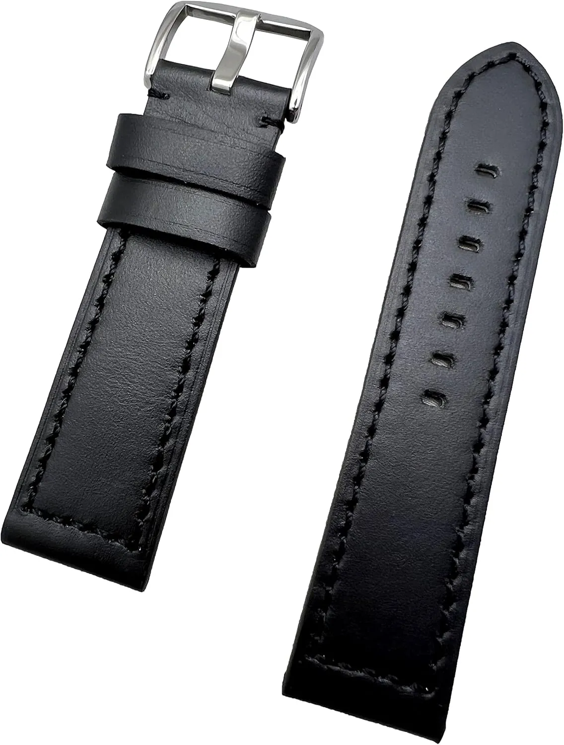 NewLife 26mm Long, Black Leather Watchband Compatible with Panerai Watch | Thick, Smooth, Flat Padded Replacement Watchstrap Bracelet that brings to Any Watch (Mens Long Length)