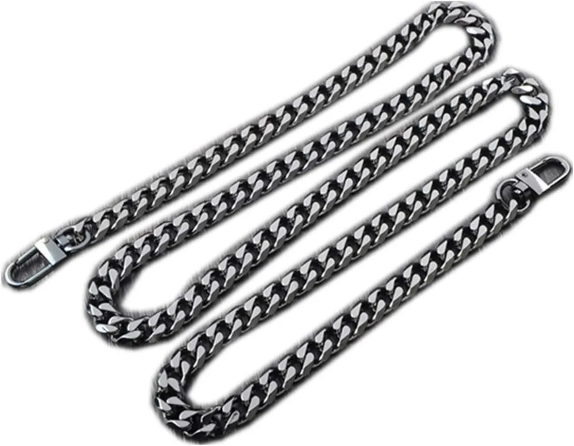 Purse Strap,Bag Strap, 6 Surface Grind Flat DIY Iron Black Metal Chain Strap Handbag Chains Purse Straps Shoulder Cross Body Replacement Straps(Length 62")