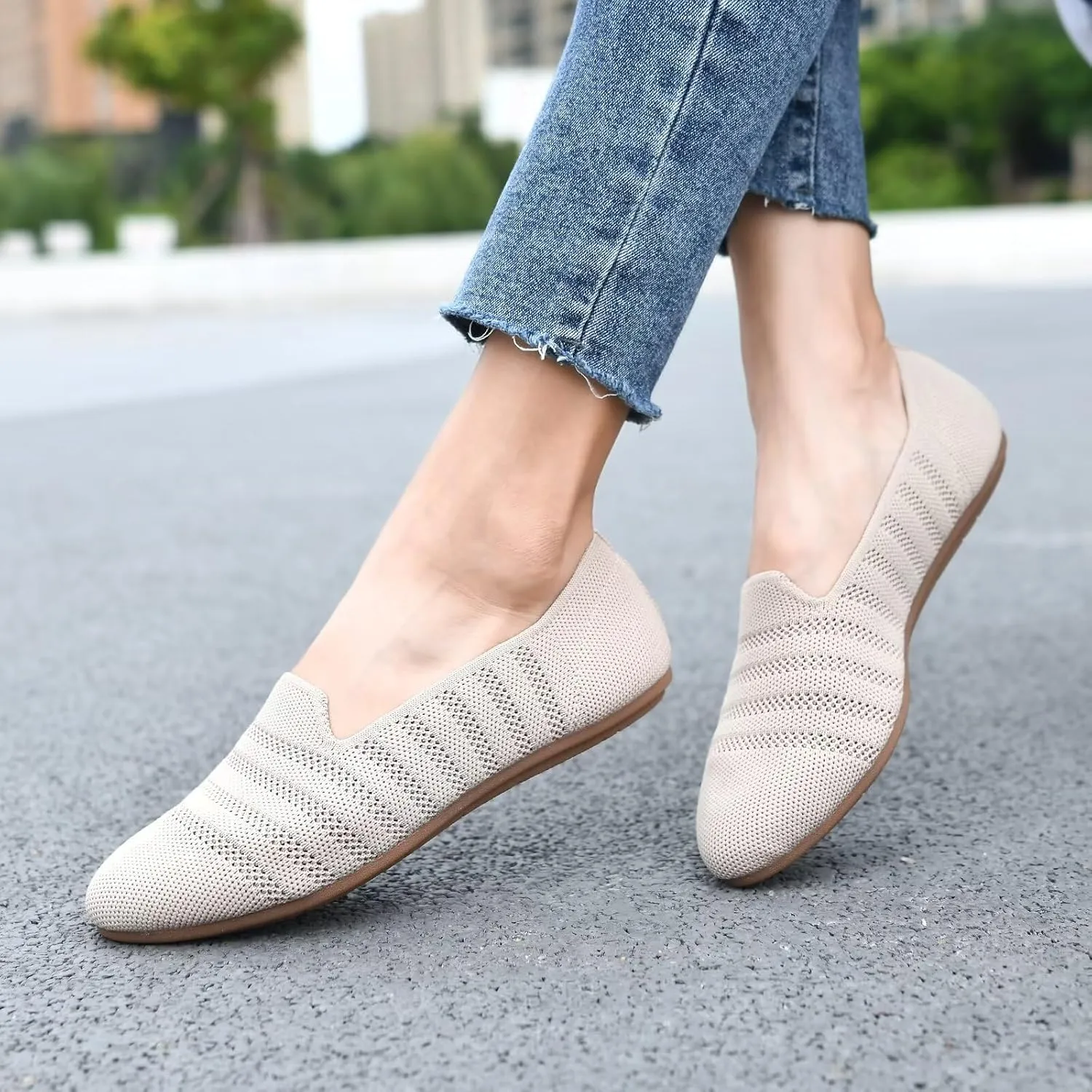 Puxowe Women's Knit Ballet Flats Slip-On Shoes with Low Wedge Sole - Comfortable Round Toe Shoes for Walking, Dress & Casual Outfits