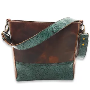Ranch Junkie Handcrafted Rancho Leather Tooled Belt Strap Purse With Interchangeable Leather Strap (Tooled Turquoise And Vintage Brown)