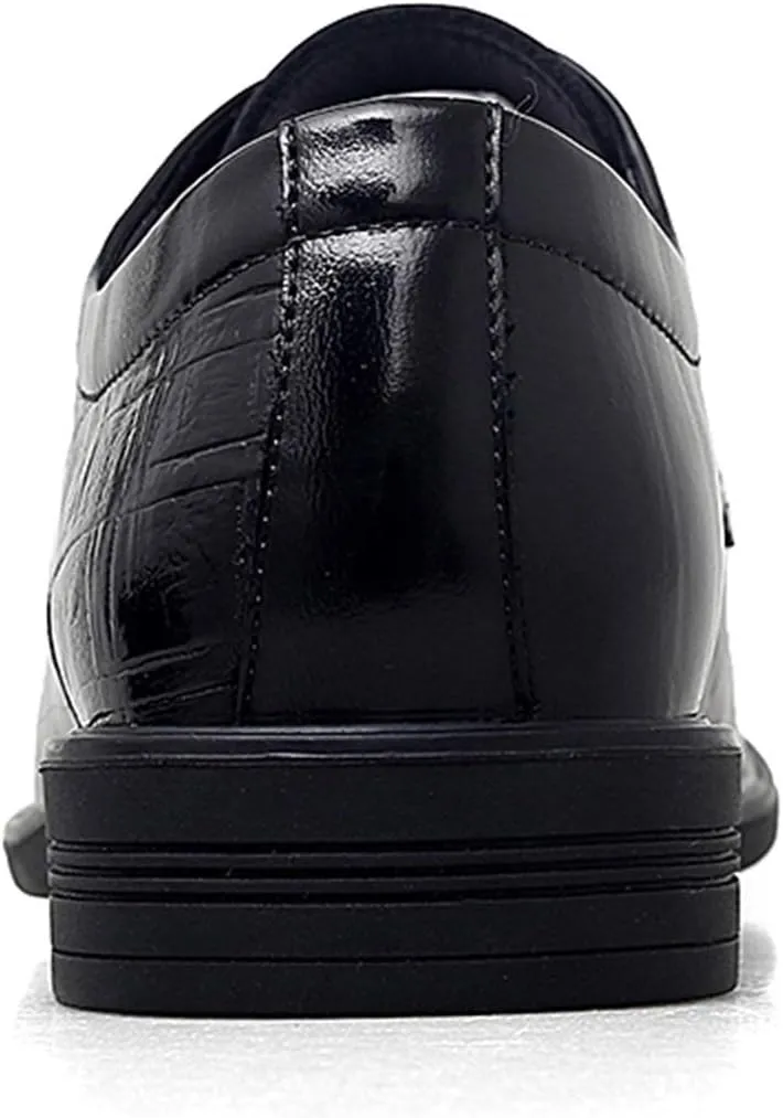 Single Season Oxford Formal Shoes for Men Lace Up Split Round Toe Crocodile Embossed Derby Shoes Vegan Leather Anti-Slip Low Top Block Heel Party Very Popular Among Young People