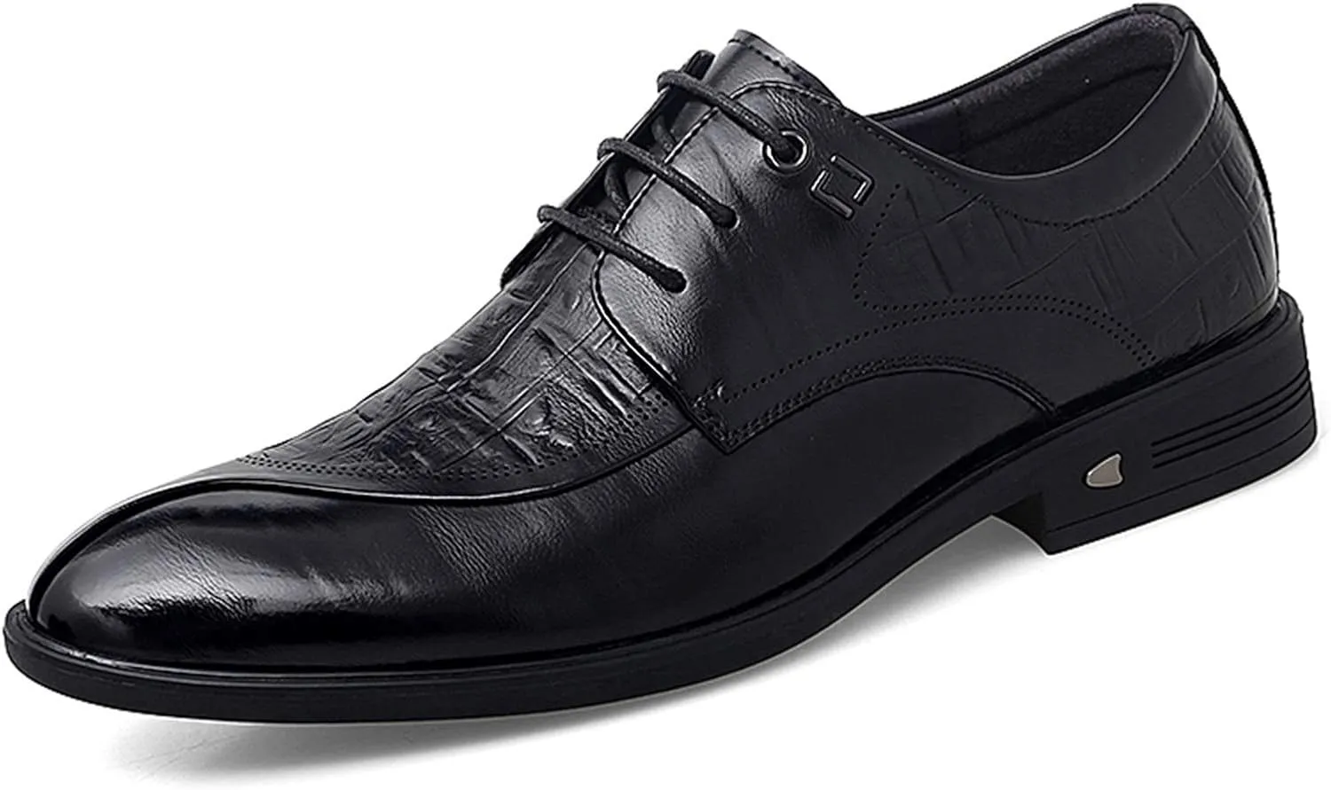 Single Season Oxford Formal Shoes for Men Lace Up Split Round Toe Crocodile Embossed Derby Shoes Vegan Leather Anti-Slip Low Top Block Heel Party Very Popular Among Young People