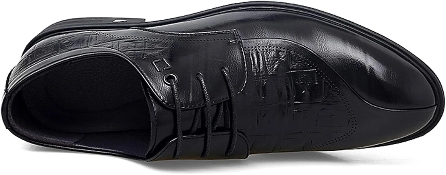 Single Season Oxford Formal Shoes for Men Lace Up Split Round Toe Crocodile Embossed Derby Shoes Vegan Leather Anti-Slip Low Top Block Heel Party Very Popular Among Young People