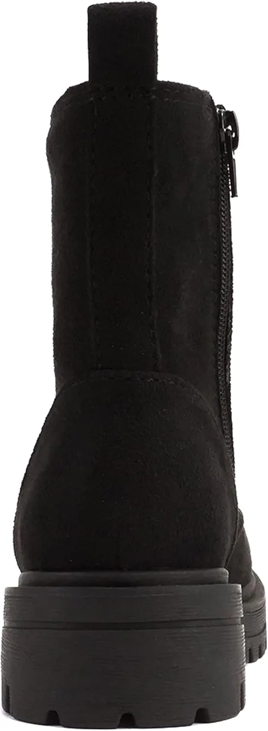 Soda FIRM - Lug Sole Combat Ankle Bootie Lace up w/Side Zipper