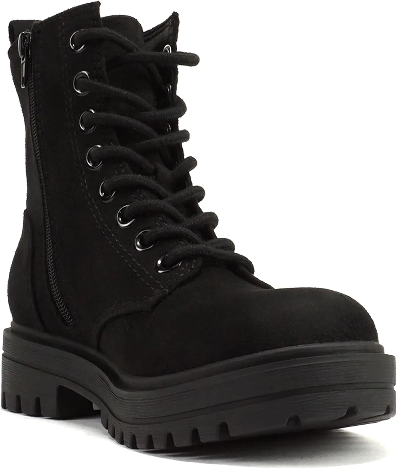 Soda FIRM - Lug Sole Combat Ankle Bootie Lace up w/Side Zipper