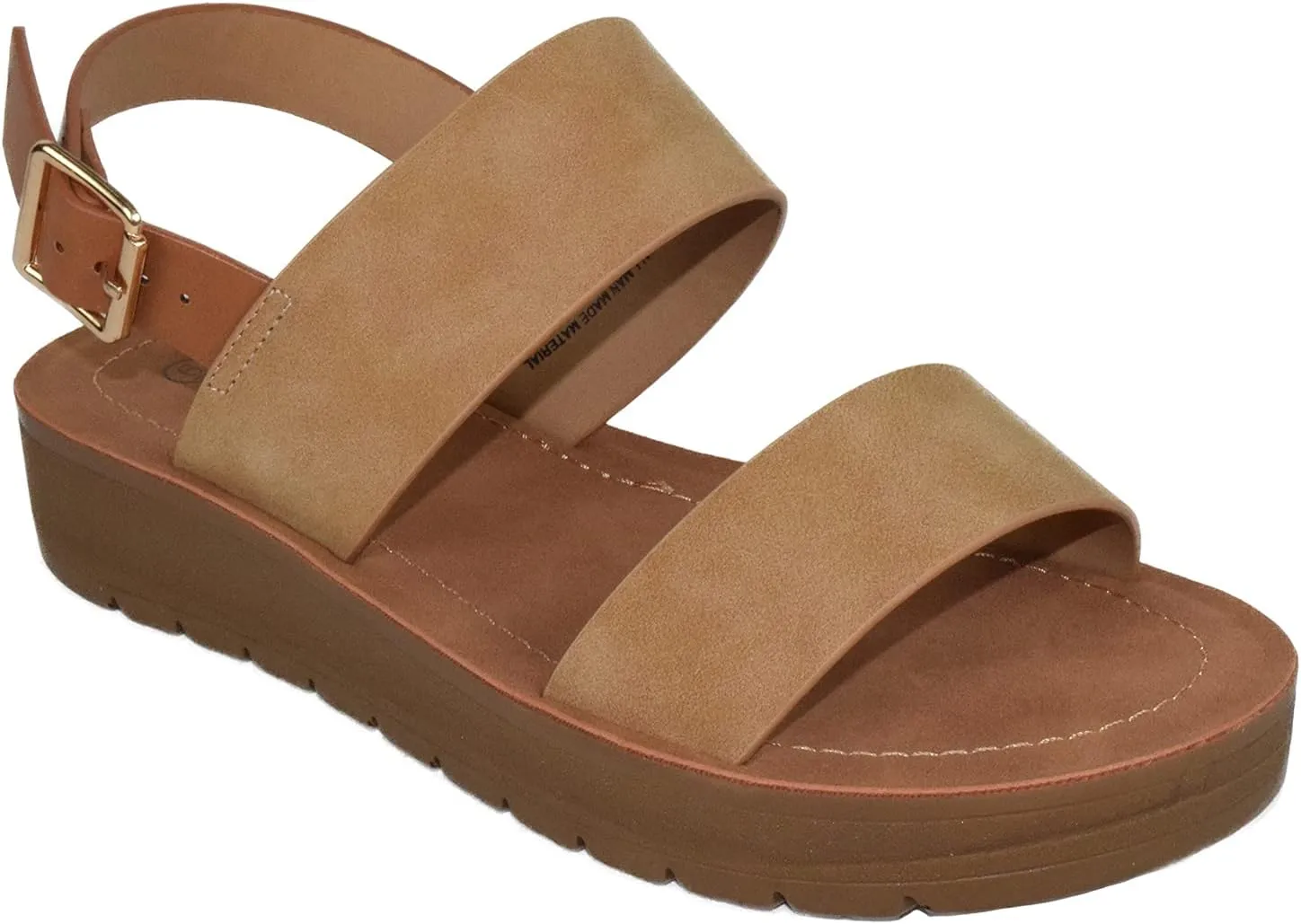Soda Shoes Women Sandals Ankle Strap Buckled Flatform Wedge Flat Heel Remus-S Camel Beige Tan 5.5