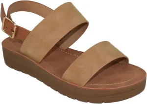 Soda Shoes Women Sandals Ankle Strap Buckled Flatform Wedge Flat Heel Remus-S Camel Beige Tan 5.5