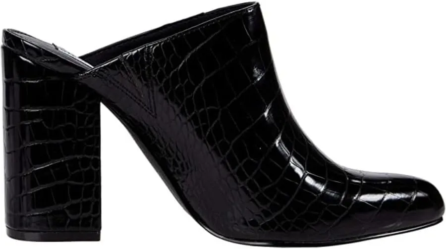 Steve Madden Ditty Black Croco Fashion Slip On Pointed Toe Block Mid Heel Sandal