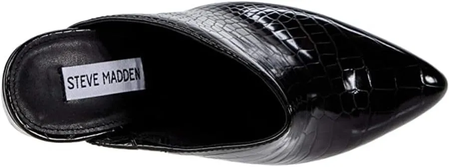 Steve Madden Ditty Black Croco Fashion Slip On Pointed Toe Block Mid Heel Sandal