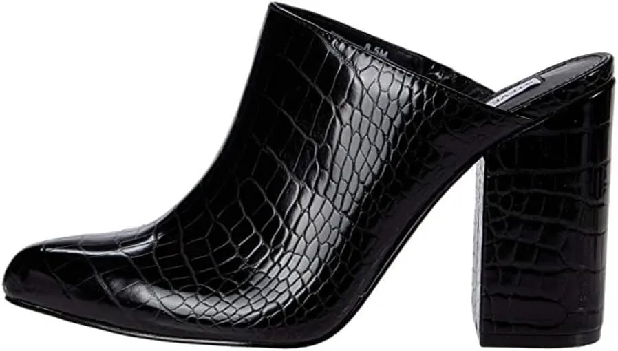 Steve Madden Ditty Black Croco Fashion Slip On Pointed Toe Block Mid Heel Sandal