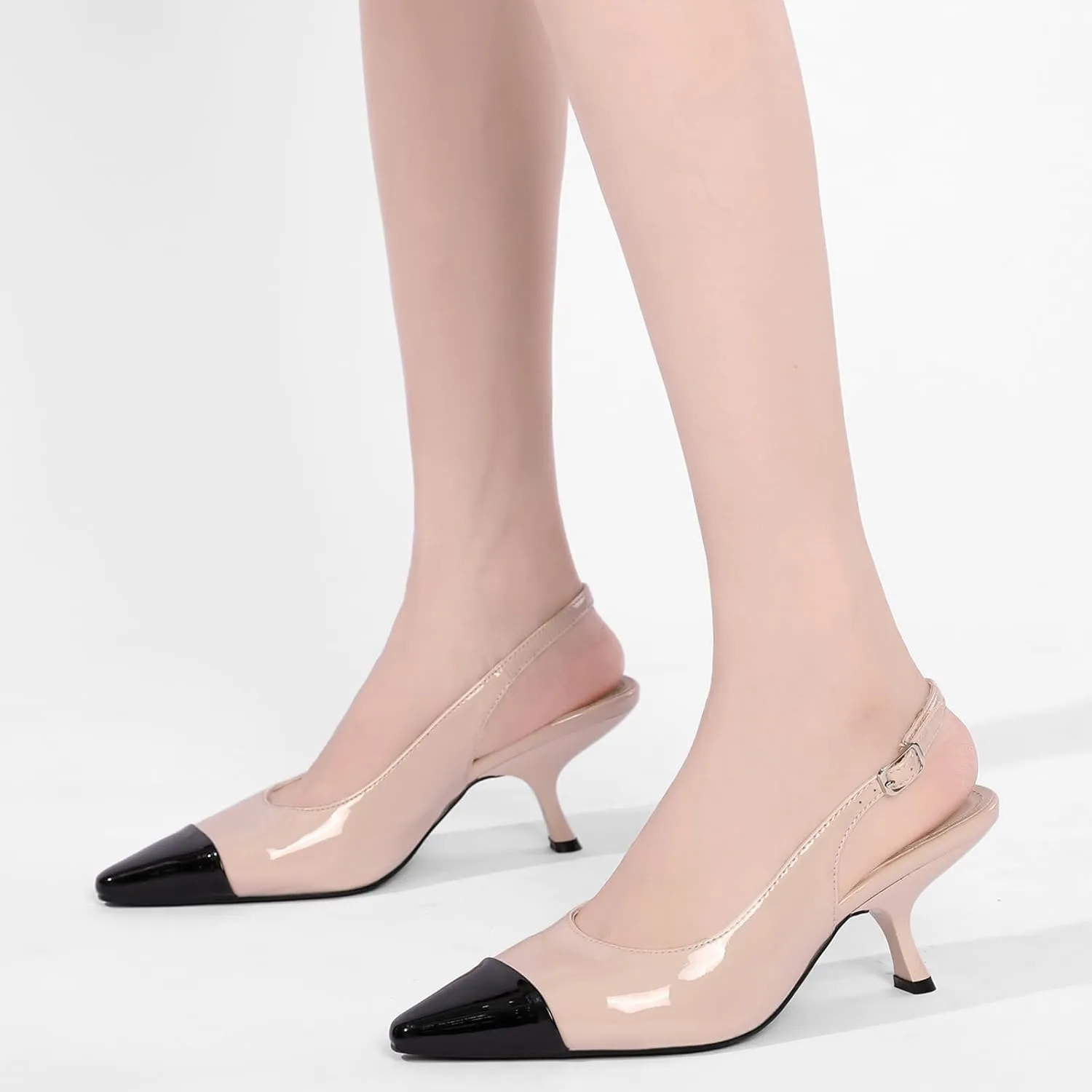 STUNAHOME Womens Slingback Kitten Heels Closed Pointed Toe Bowknot Knitted Slip On Work Pumps Dress Shoes, Gold