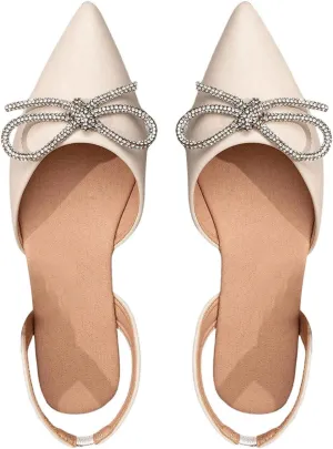 SweatyRocks Women's Rhinestone Pointed Toe Flats Sparkly Bow Decor Flats Dress Shoes