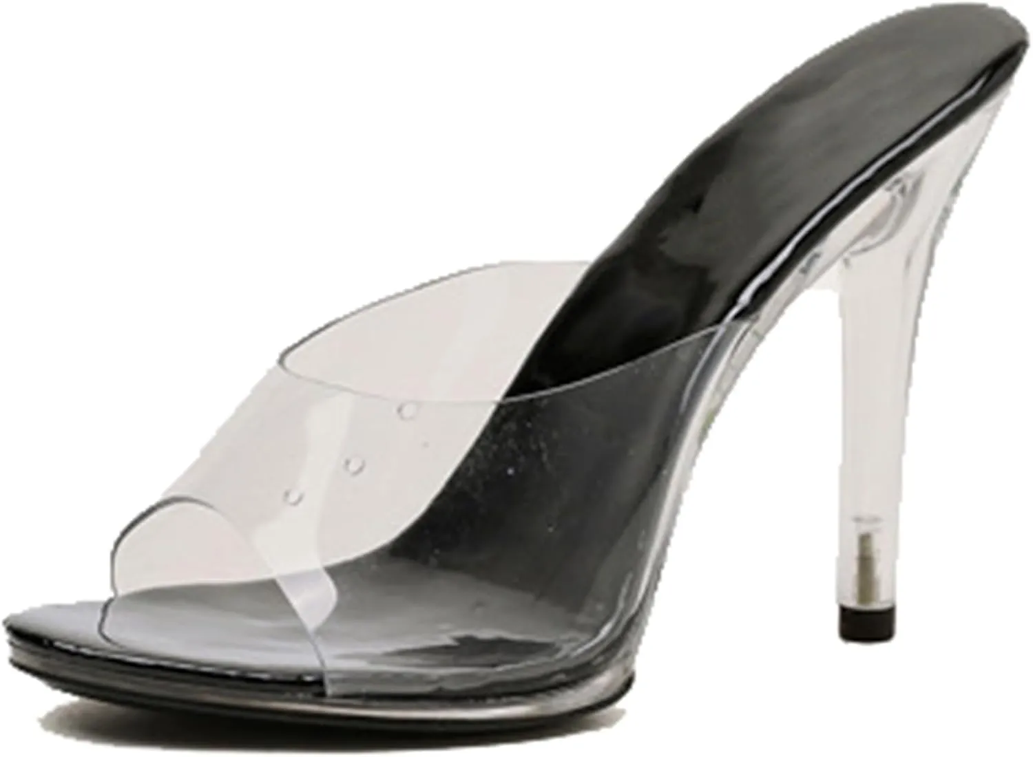 TDA Transparent Peep Toe for Women Stiletto Heels Mules Slip on Dress Sandals