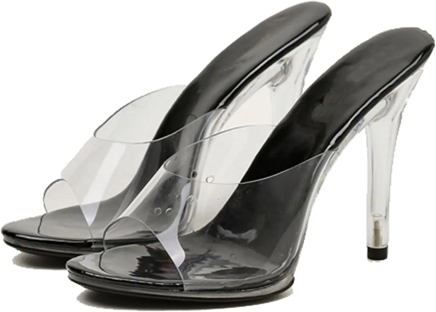 TDA Transparent Peep Toe for Women Stiletto Heels Mules Slip on Dress Sandals